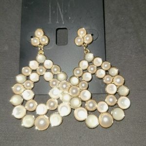 INC Gold Tone, Pearl Cluster Stone Drop Earrings,